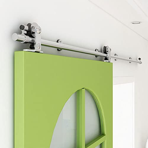 Schiebetürbeschlag Edelstahl 244cm Schiebetüren Schiebetürsystem Komplettset Laufschiene Rollen Set für 1 Holztür 122cm Breit, T Form