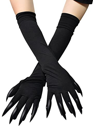 COSFAN Gants de fantôme, de sorcière, de diable, de griffes d'animaux, de pattes de monstre noir avec de longs ongles effrayants, gants amusants pour accessoires de performance