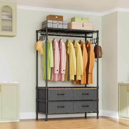 Uptyia Armario de Ropa,Burro Ropa,Armario de Metal con Estantes Ajustables,con 4 cajones extraíbles,Negro,90x40x180cm