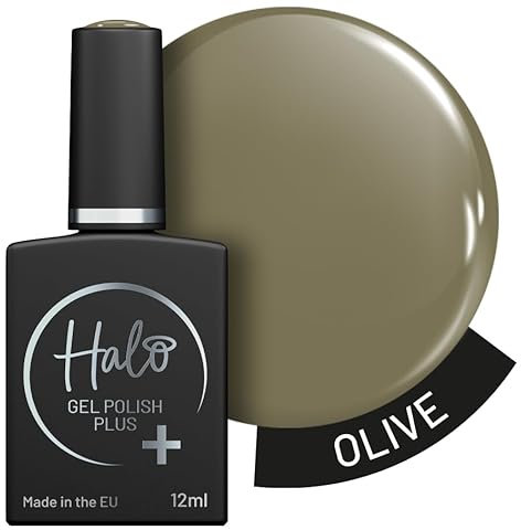 Halo Gel Polish Plus 12ml - Olive. UV/LED Gel Nail Polish, Long Lasting & Easy To Apply. Nail Art Colours For Manicure & Pedicure. Hema Free Gel Polish For Professional & Home Use.