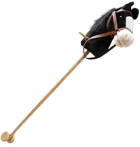 Stick Horse with Realistic Sound Effects Plush 39 Tall Halloween Hobby Horse with Wheels & Wooden Pole Non-Slip Handle Ride On Toy for Kids Gifts (Black) Hobby on a Stick Horses