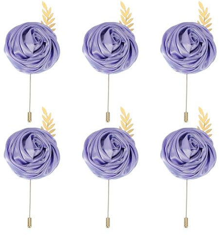 QUARKZMAN 6 stycken blommor broscher mellanviolett, bandrosor sidenmaterial, högkvalitativa broscher för kläder, lång nålform nålblomma