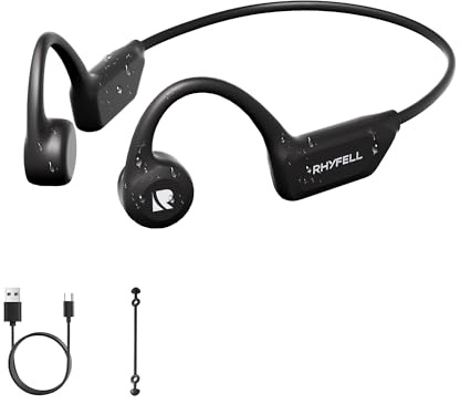 Rhyfell Casque Conduction Osseuse Bluetooth 6.0, Écouteurs Sport Oreilles Libres avec Micro, Étanchéité IPX5, 8H d'Autonomie, Ultra-Léger 28g, Idéal pour Course à Pied, Cyclisme, Fitness