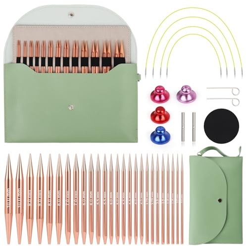 Coopay 13 Paires Aiguilles Circulaires Tricot Interchangeable de 3,0-10,0mm, Aiguille à Tricoter en Aluminium, Kit Tricot Debutant, Aiguille Circulaire Tricot pour Layette, Pull, Écharpe - Vert
