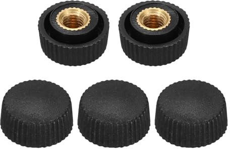 sourcing map 5Pcs Straight Knurled Nuts Knob M5 Female Thread 16mm Head Plastic Non-Through Hole Brass Screw-in Clamping Handles Threaded Matte Handle Hand Tightening Knob Thumb Screws