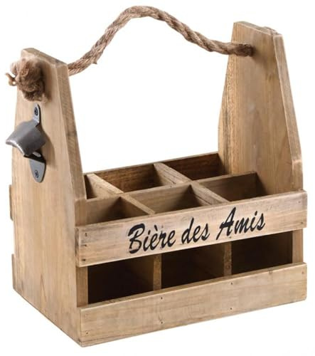 AUBRY GASPARD - Porte Bouteilles Bières avec Décapsuleur - Bois - Dimensions 26 x 17 x 28 cm - Capacité 6 Bouteilles - Accessoire Pratique pour Arts de la Table et Rangement - Poids 1.06 kg