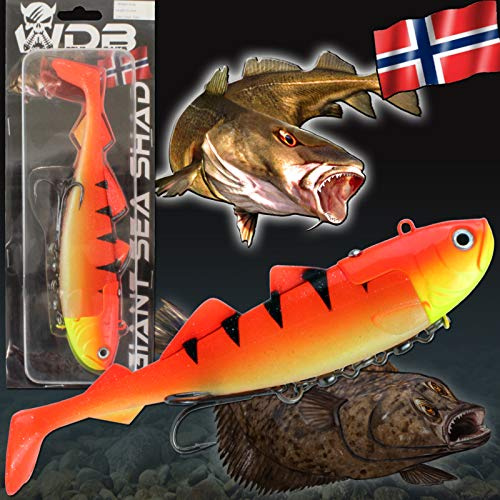 Angel-Berger Wild Devil Baits Gaint Sea Shad Heilbutt Seelachs Köder Meeresangeln (Crazy Tiger, 333g / 21,5cm)