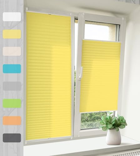 Vkele Plissee ohne Bohren Klemmfix – Faltrollo Jalousie Gel 45x130cm(BxH), Lichtdurchlässig & Blickdicht, Sonnenschutz & Sichtschutz, Easyfix Rollo für Fenster & Tür
