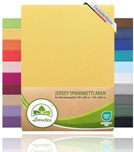 leevitex® Spannbettlaken 140x200cm - 160x200 cm | Spannbetttuch Bettlaken | 100% Jersey Baumwolle | Matratzenhöhe bis 25 cm | Ökotex | Gelb