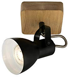 BRILONER - Faretto, luce da parete, lampada da parete retrò, vintage, orientabile e inclinabile, 1x GU10, metallo-legno, nero-bianco, 100x100x135mm