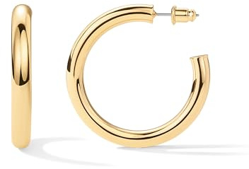 PAVOI 14K Yellow Gold Plated Lightweight Chunky Open Hoops - Gold Hoop Earrings for Women - 40mm Thick Infinity Hoops Women Earrings