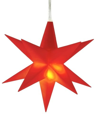 Estrella de Navidad LED 3D roja para colgar, 12 cm – Estrella decorativa luminosa con batería y temporizador