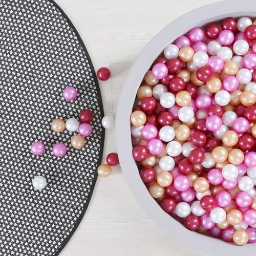GOGOSO Pelotas para niños pequeños, pelotas de juego de plástico para bebés, pelotas pastel suaves, no tóxicas, sin BPA, rosa oscuro, dorado, blanco y rojo, 100 bolas