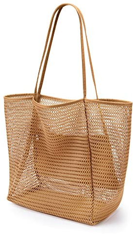 KALIDI Mesh Tote Bag,23L Beach Bag Extra Large Tote Bags for Women with Zip Pocket Shoulder Bag Summer Beach Bags Reusable Shopping Bag for Picnic Holiday Travel Grocery