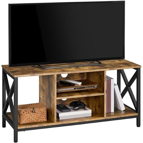 Yaheetech Meuble TV pour Téléviseur Jusqu’à 45 Pouces Support TV en Bois et Métal avec Gestion des câbles, Compartiments Ouverts,Table de Salon Industriel 106 cm L × 40 cm l × 50,5 cm H