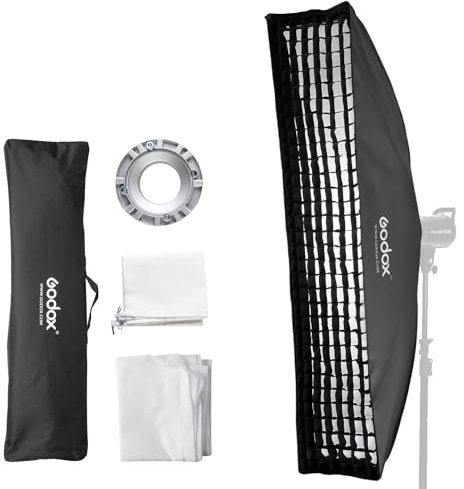 Godox SB-FW 35x160cm Strip Softbox with Honeycomb Grid, Bowens Mount Rectangular Softbox for Strobe Studio Flash