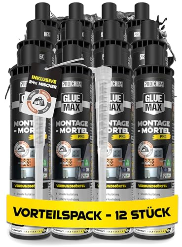 PROCREA® 12x Injektionsmörtel Ankerfix [inkl. 24x Premium-Mischern] Hochleistungs Montagemörtel & Verbundmörtel Kartuschen in bester Qualität - 2K Klebedübel & Flüssigdübel für innen & außen