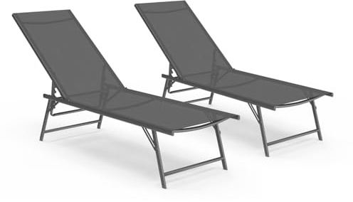 IDMarket - Juego de 2 tumbonas de jardín reclinables Kailua de acero gris antracita y tela gris