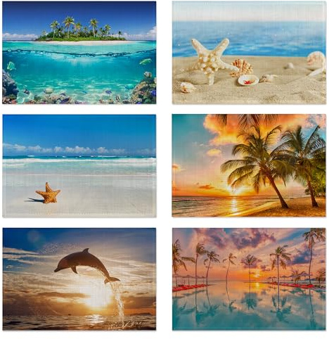 Palm Tree Beach Starfish Ocean Placemats Set of 6,Table Mats Non-Slip Heat Resistant Washable Placemat for Party Kitchen Dining Table Decoration Indoor Outdoor