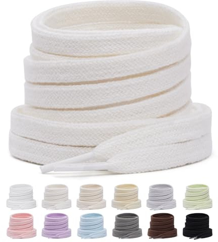 Puzeam 2 Pairs Cotton Flat Shoe Laces, 8mm Shoelaces - Off White 127