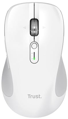 Trust Ferro Ratón Inalámbrico con Desplazamiento Rápido y Horizontal, Bluetooth + 2.4GHz, Mouse Silencioso Multidispositivo, 65% Plástico Reciclado, PC Ordenador Portátil Mac, Blanco