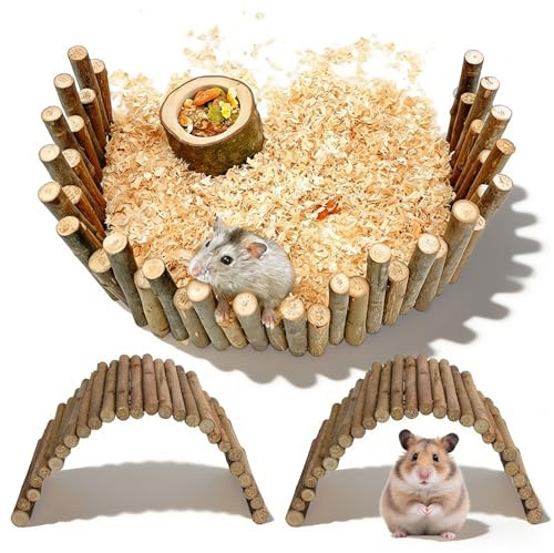 RTSHUK Lot de 3 clôtures en bois pour hamster - 50 cm - Pliable - Jouet en osier - Pour rongeurs - Pour cochon d'Inde, gerbille, chinchilla, lapin (23 x 12 cm)