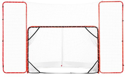 Hockey Goal with Backstop and Targets, Street Steel Hockey Net, 72 Pro Hockey Training Goal Set, Portable Indoor Outdoor Hockey Goal with Net, Easy Assemble, White/Red
