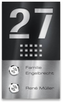Metzler Funkklingel aus V2A Edelstahl - Zweifamilienhaus Kabellose Klingel inkl. Gravur - Hohe Reichweite - RAL 9005 Tiefschwarz