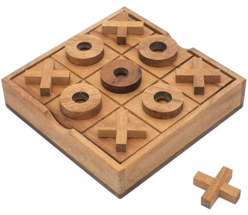 Wooden Tic Tac Toe XOXO: Noughts & Crosses (Xs & Os) Wood Coffee Tables Family Games to Play and a Classic Game Home Decor for Living Traditional Wood Game for Adults