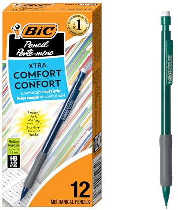 BIC Xtra Comfort Mechanical Pencils with Erasers, Medium Point (0.7mm), 12-Count Pack, Bulk Mechanical Pencils for School or Office Supplies