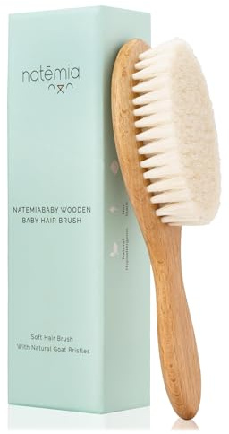 Natemia Baby Brush - Soft Goat Bristle Hair Brush for Newborns, Infants and Toddlers - Scalp and Cradle Cap Brush