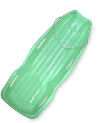 Slippery Racer Downhill Xtreme Flexible Adults and Kids Plastic Toboggan Snow Sled for up to 2 Riders with Pull Rope and Handles, Green