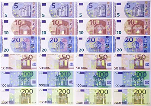 Spielgeld - 120 Verschiedene Euro-Scheine in 5€, 10€, 20€, 50€, 100€, 200€ | von DEKOSPASS // Rechnen Lernen Kaufmannsladen Spielen Deko