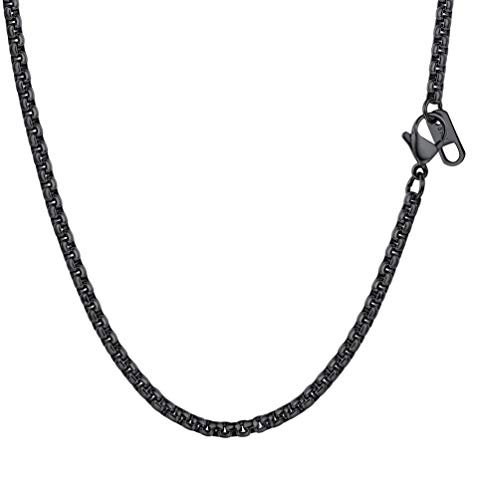 PROSTEEL Herren Biker Punk Rock Halskette 3mm breit massiv Ankerkette 55cm/22 Schwarz Metall plattiert Runde Venezianierkette Gliederkette für Männer Jungen, schwarz