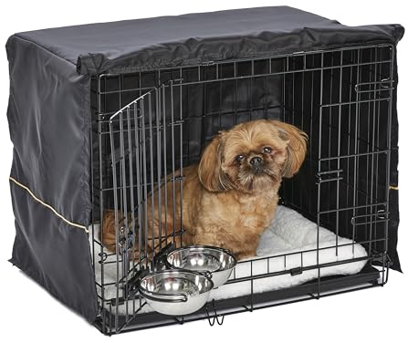 MidWest Homes for Pets - Kit de inicio iCrate de doble puerta, pack de jaula para perros de 61 cm para razas pequeñas, incluye jaula, cama para mascotas, 2 cuencos y cubierta de privacidad