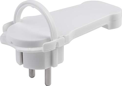 Meister spina piatta bianca – con archetto pieghevole – adatto per cavi con 1,5 mm2 sezione cavo – IP20 interno/protezione contatti angolare extra piatto/spina Schuko/7421070