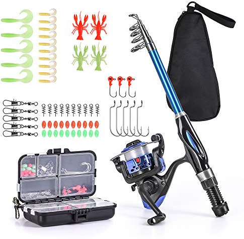 Lixada Angelrute Rolle Combo Komplettes Set 1,3 m Teleskop-Angelrute Spinnrolle Set mit Haken Weiche Köder Fass Wirbel Aufbewahrungstasche