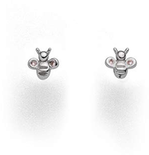 DUR Ohrstecker „Biene“ aus rhodiniertem 925er Sterling-Silber mit Zirkonia – Filigraner und funkelnder Schmuck, Maße: 6 mm x 6,2 mm, S1473