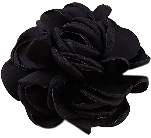 Huralona 10pcs Satin Ribbon Flowers for Crafts Bow Wedding Dec Vintage Fabric Flower Artificial Roses for Headpiece Appliques Ornament (Black)