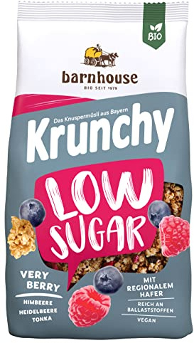 Krunchy de muesli bio à faible teneur en sucre aux fruits rouges 375 g (Myrtilles - Framboise - Avoine)