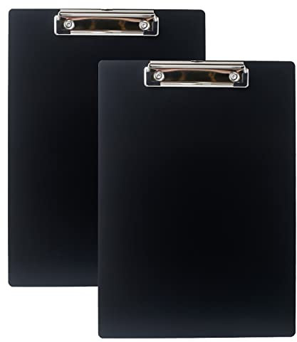 2er Alu Klemmbrett A4 mit gummierter Metalklemme, Schreibbrett DIN A4 mit Aufhängeose, Pad Halter Clipboard - Stabile Aluminum Schreibplatte - Schreibblock 2er Pack in Schwarz - TKD8025-black-2x