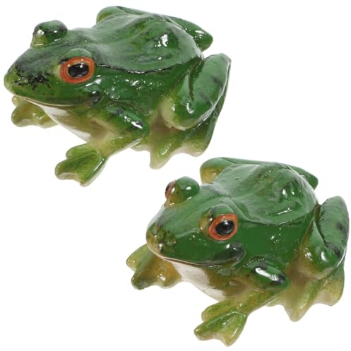 Veemoon Lot de 2 figurines miniatures grenouille de jardin, sculpture de | Mini statue de grenouille en résine pour jardin de petits animaux, sculpture de grenouille verte pour jardin féérique