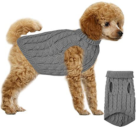 Hundepullover Haustier Pullove, Winter Warmer Hund Katzenpullover, Kleine Hunde Rollkragen Strickpullover, Strickpullover Oberbekleidung für Kleine Mittelgroße Hunde und Katzen(Grau S)