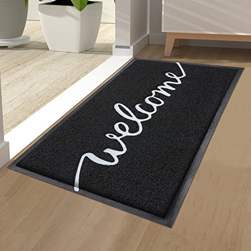 Homaxy Welcome dörrmatta utomhus och inomhus, halkfri smutsfångande matta, dörrmatta, tvättbar dörrmatta utomhus för ytterdörr, entré, trädgård (40 x 60 cm, svart)