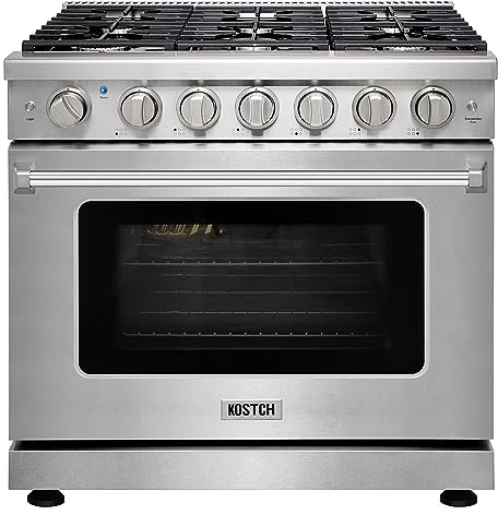 KOSTCH 36 inch Professional Freestanding Pro-Style Natural Gas Range or Liquid Propane Gas Range with 6 Burners, 6.0 cu.ft. Oven Capacity, in Stainless Steel - KOS-36RG03M (Stainless Steel)