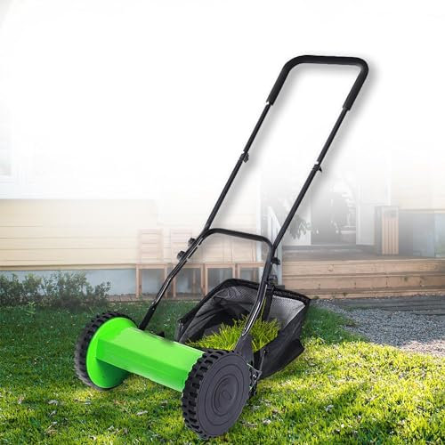 SHAIRMB CortacéSped Manual, 5 Hojas CortacéSped De Carrete De Empuje, Barredora De JardíN, Barredora De CéSped De 12 Pulgadas, CortacéSped De Carrete Manual, Ahorro De Espacio,Verde