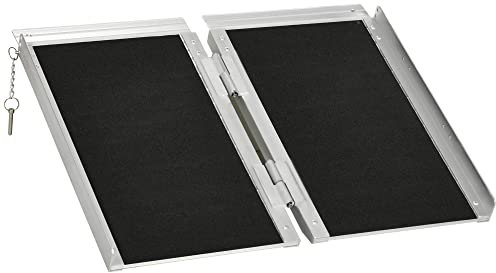 HOMCOM Rampa per Sedia a Rotelle Pieghevole con Guide Laterali e Design Doppio, Rampa per Disabili in Lega di Alluminio, 61x72 cm, Argento e Nero