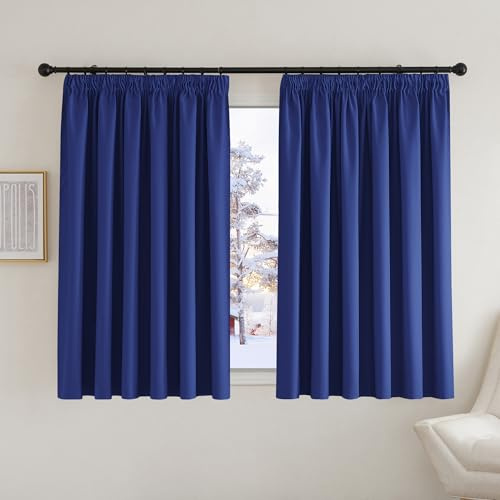PONY DANCE Blackout Pencil Pleat Curtains, Blue, W90 x L54 Inch, 2 Panels | Thermal Insulated Curtains with Noise Reducing & Privacy, Luxury Soft Window Treatment for Bedroom & Living Room