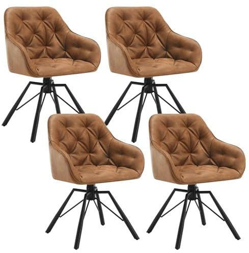 WOLTU Esszimmerstühle drehbar 4er Set, Armlehnstühl 360° drehbar, Essstühl, Küchenstühl, Polsterstühl, Armlehnstühl, für Esszimmer, Wohnzimmer,mit Metallbeinen Kunstlederbezug, Hellbraun EZS61hbr-4