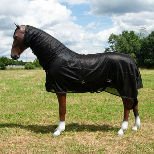 Brama-West - Manta antimoscas para caballo con cuello, protección contra insectos, color negro, talla 85